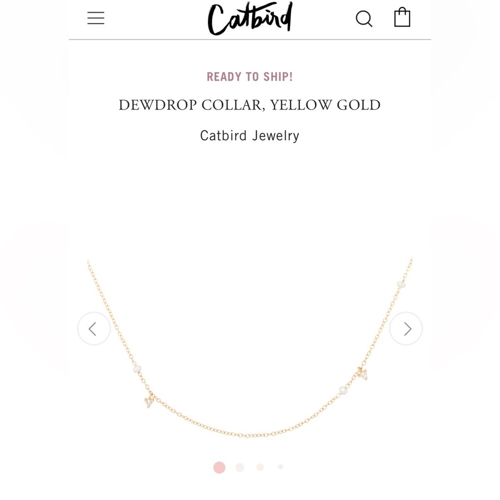 Catbird dew drop yellow gold , diamond and pearl necklace